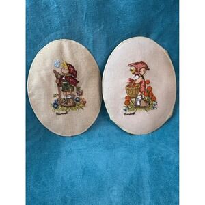 Vintage Goebel Hummel Needlepoint Embroidery Set‎ 2 Oval Boy Girl 12x9 Germany